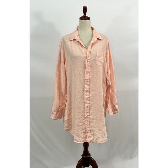 FRANK & EILEEN Sz L Large Mary Shirt Dress Linen Orange Creamsicle - Picture 1 of 8